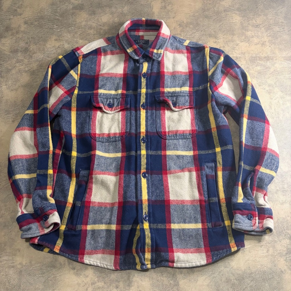 Abercrombie & Fitch Flannel Shirt Mens M Blue Red Plaid Button‎ Down Shacket
